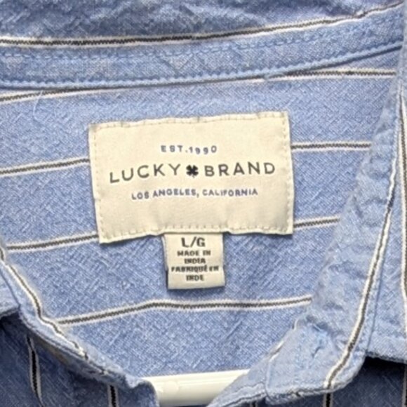 Lucky Brand Button Up Shirt Mens LG Short Sleeve Travel Golf Beachy Western Blue - Picture 10 of 11